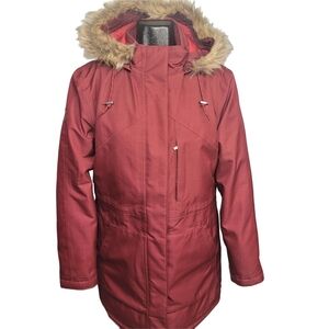 Wind River Women's Tmax Hyper-dri Red Hooded Winter Jacket with Faux Fur Trim L
